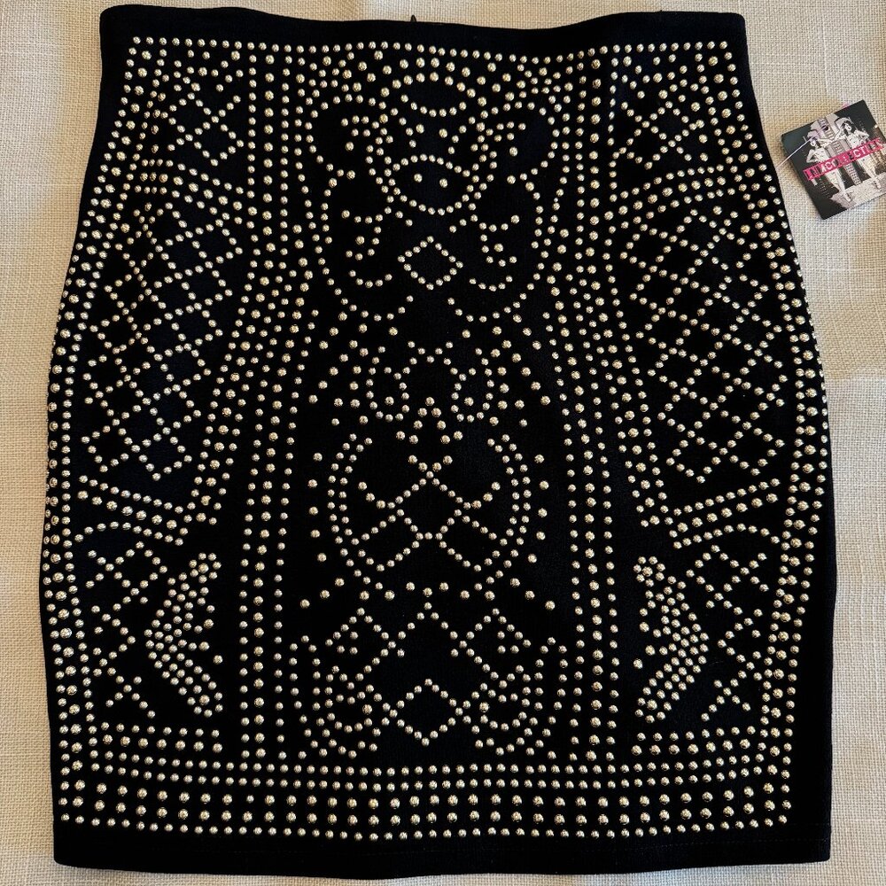 BLACK MINI SKIRT WITH GOLD STUDS